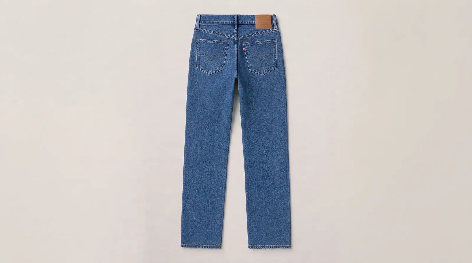Straight-leg women’s jeans shown flat with the waist, back pockets, yoke, seams, and hems visible.