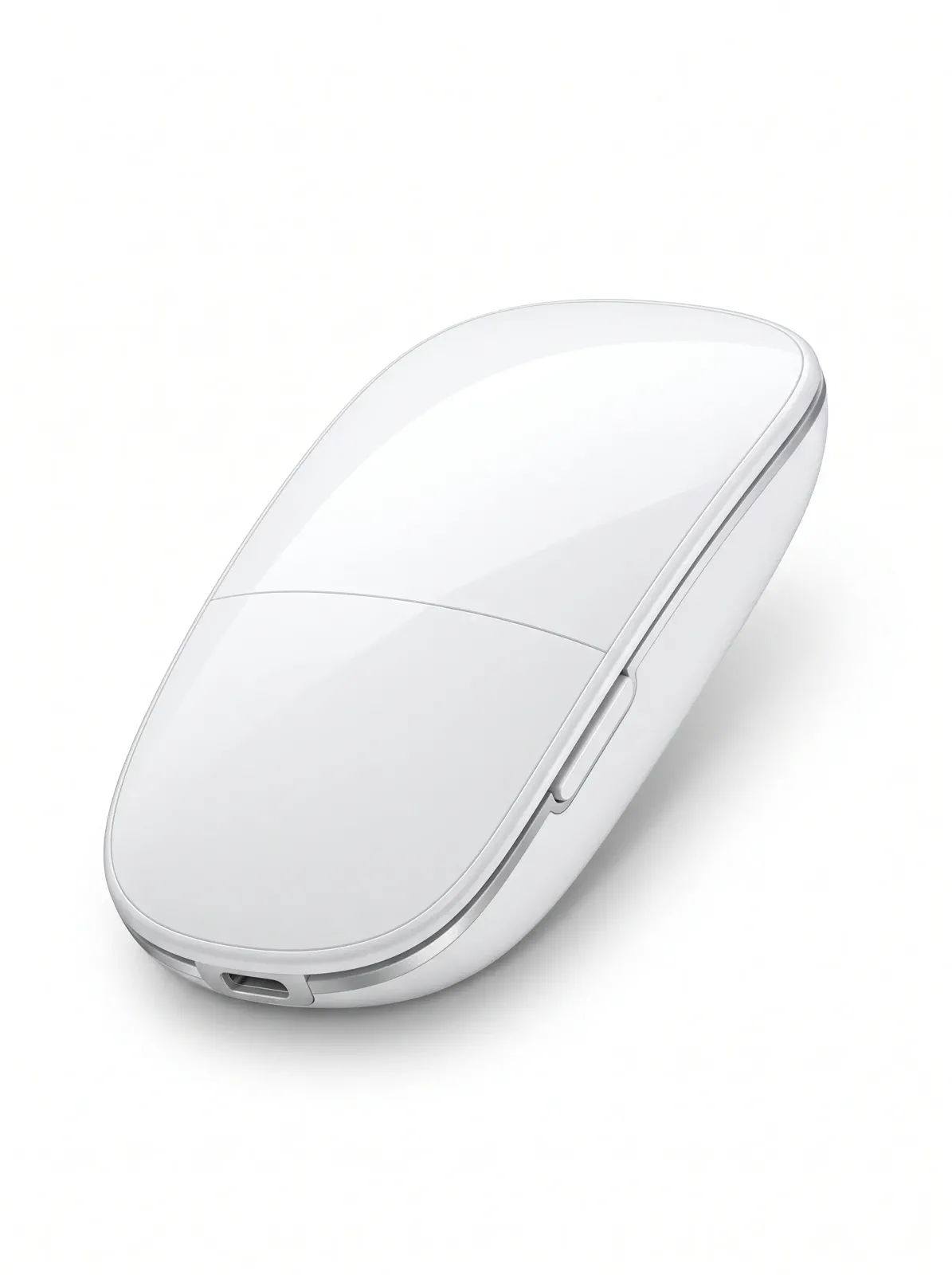 A pale wireless mouse separated from a true-white background with a clean outline, tonal edge, and soft natural shadow.