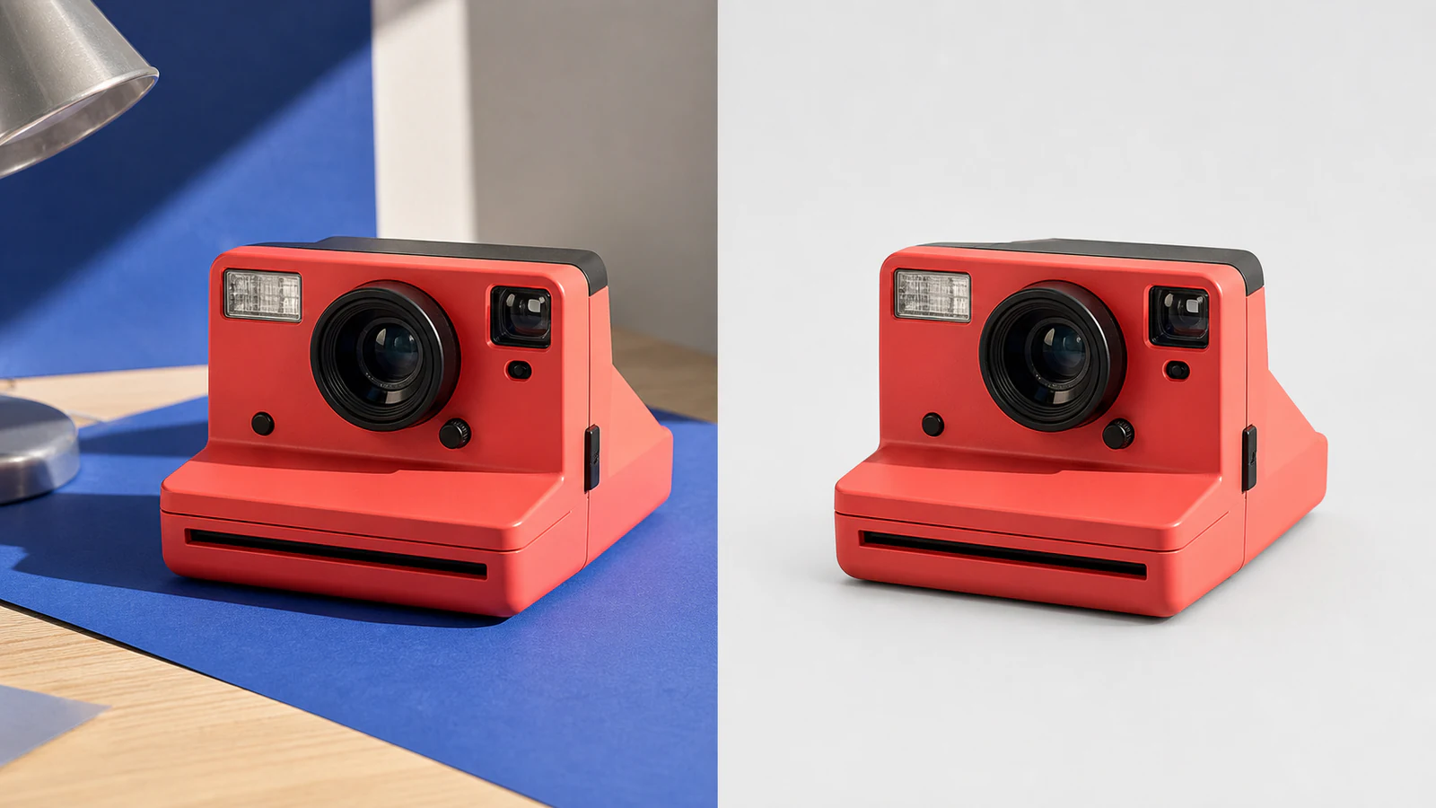 Before-and-after preview showing the instant camera separated from its original background.